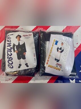 Pilgrim Costume Set - Black and White Ensemble Both size LARGE female/Make Set
